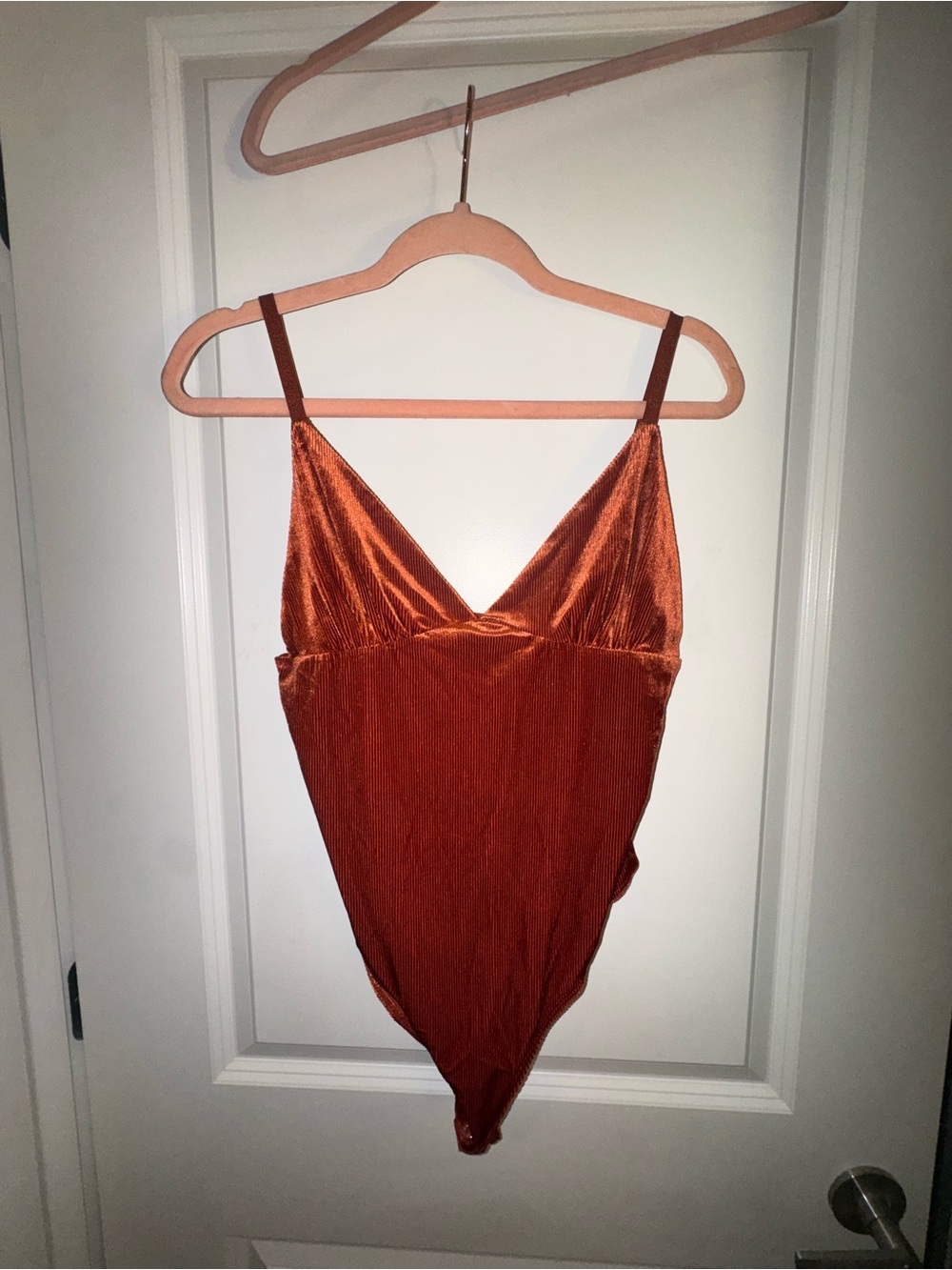 ✨🔵✨ Forever 21 Rust Orange Velvet V-Neck Bodysuit